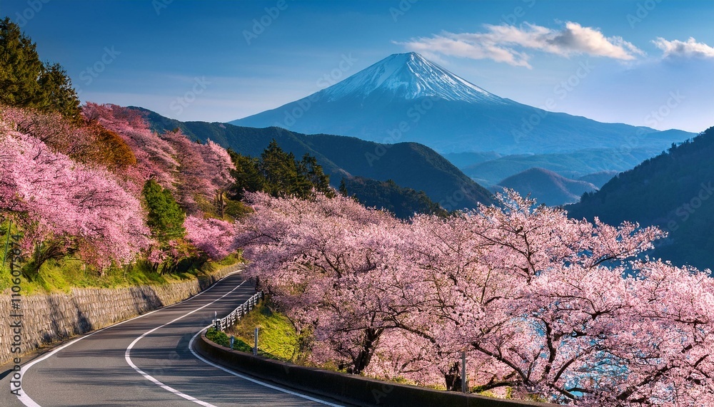 Mountain sakura road, clear blue sky