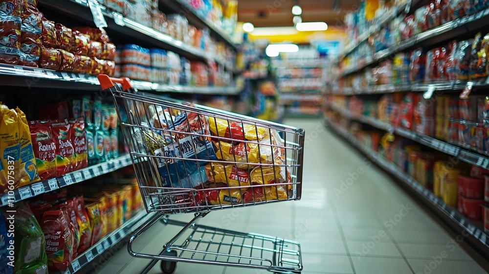 economic windfall in grocery shopping with snacks and merchandise selection at retail store checkout.






