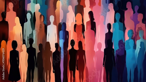 Mosaic of human silhouettes in various colors photo