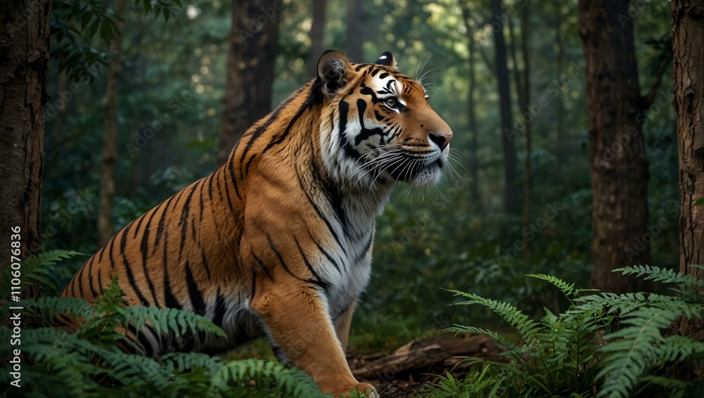 Obraz premium Forest scene with a solitary tiger.