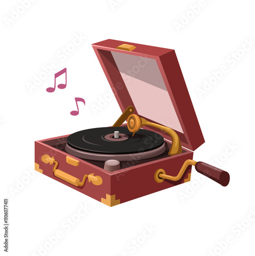 Vintage Portable Gramophone Music Device Illustration Vector