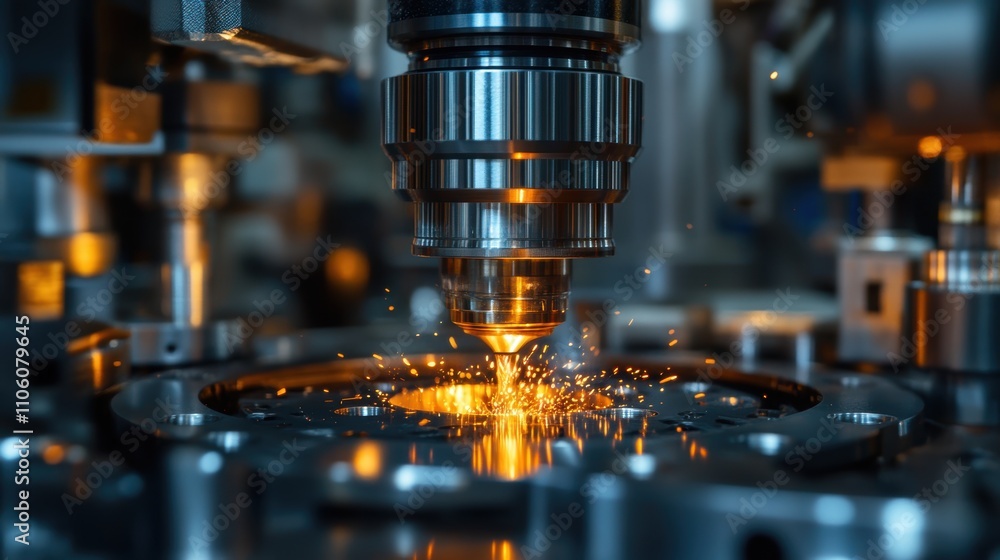 The image captures the intricate process of a CNC machine at work in a manufacturing facility, showcasing precise metal fabrication with sparks flying vividly. The image captures the intricate process of a CNC machine at work in a manufacturing facility, showcasing precise metal fabrication with sparks flying vividly.
