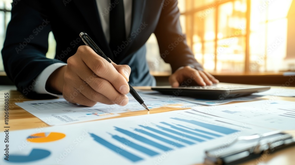 Businessman Analyzing Financial Data in Office Businessman Analyzing Financial Data in Office