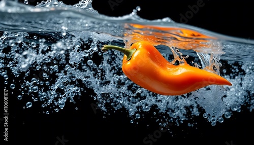 red pepper hot chili splashes into water photo