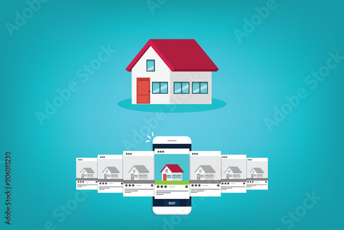 House for rent. Smartphone app with house icons, house for rent or sale ,house selection concept, flat style vector illustration.