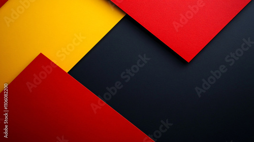 Abstract Geometric Background with Red, Yellow, and Black Triangles