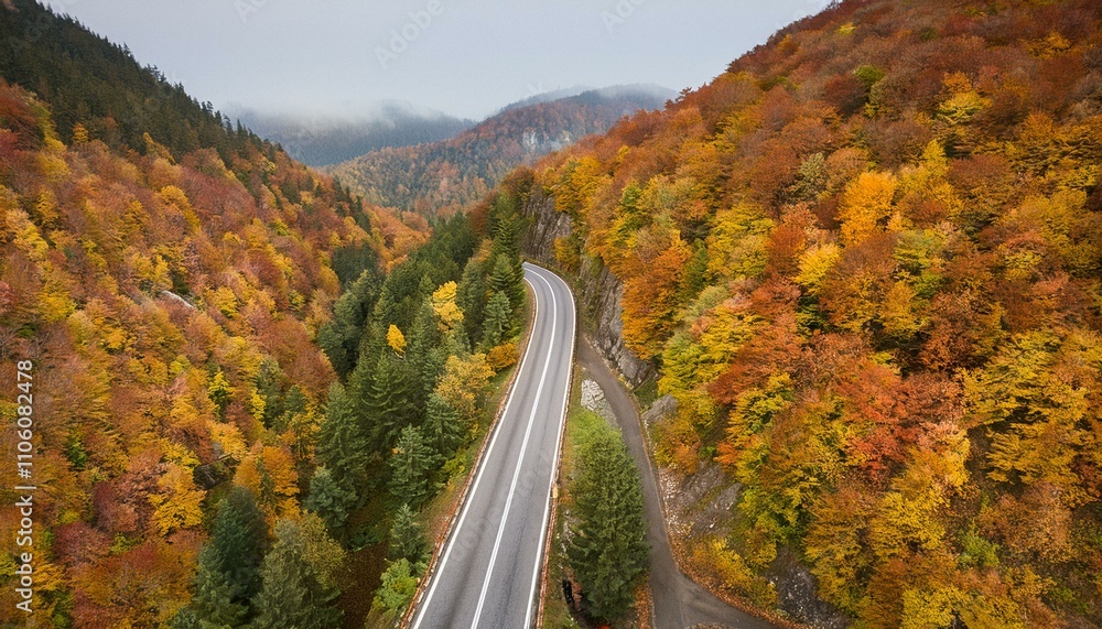 Naklejka premium Colorful image of bright autumn forest road