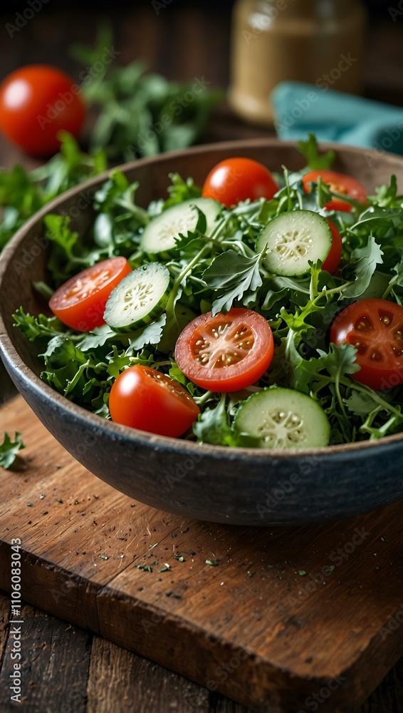 Fresh arugula salad with tomato and cucumber. Fresh arugula salad with tomato and cucumber.