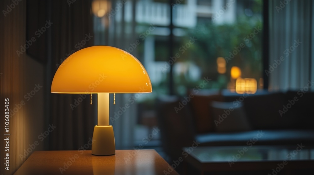 Illuminated Mushroom Shaped Table Lamp In Room Illuminated Mushroom Shaped Table Lamp In Room