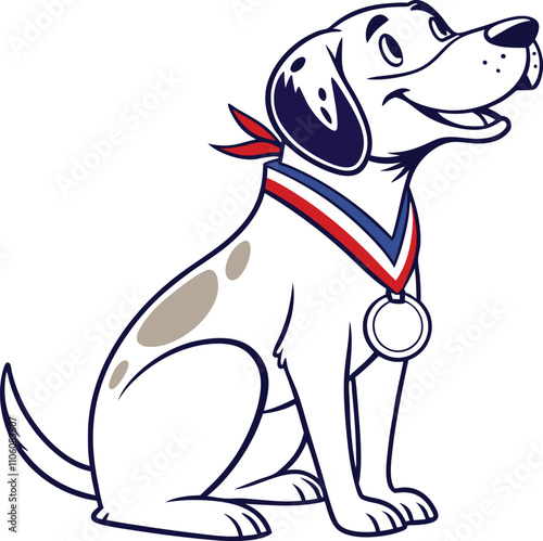 Champion Pup: A charming cartoon Dalmatian proudly wears a medal, embodying the spirit of achievement and good boy energy. 