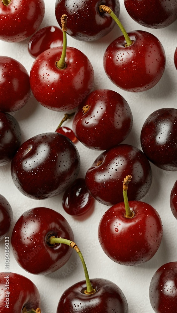 Fresh cherries pattern against a white background. Fresh cherries pattern against a white background.