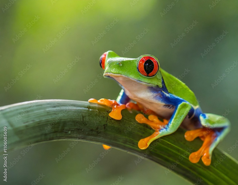 Naklejka premium Red-eyed Tree Frog - Agalychnis callidryas, beautiful colorful from iconic to Central America forests, Costa Rica.