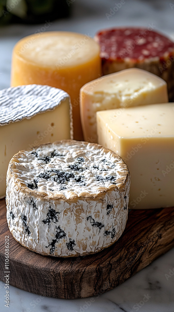 High-res images showcase diverse cheeses: velvety brie, crumbly blue, waxy cheddar, smooth gouda, holey Swiss. Natural light highlights details, elegant presentation. High-res images showcase diverse cheeses: velvety brie, crumbly blue, waxy cheddar, smooth gouda, holey Swiss. Natural light highlights details, elegant presentation.