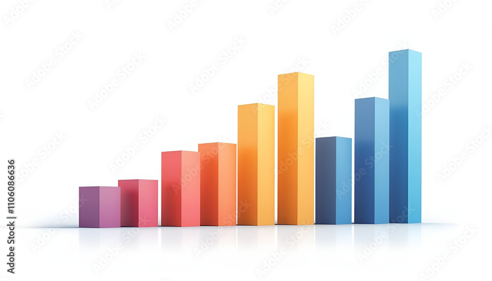 3D bar chart with colorful ascending bars representing growth and progress on a white background 3D bar chart with colorful ascending bars representing growth and progress on a white background