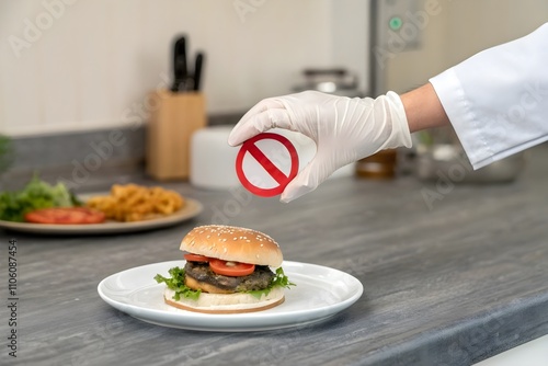 Doctor rejecting unhealthy food. Diet and nutrition photo