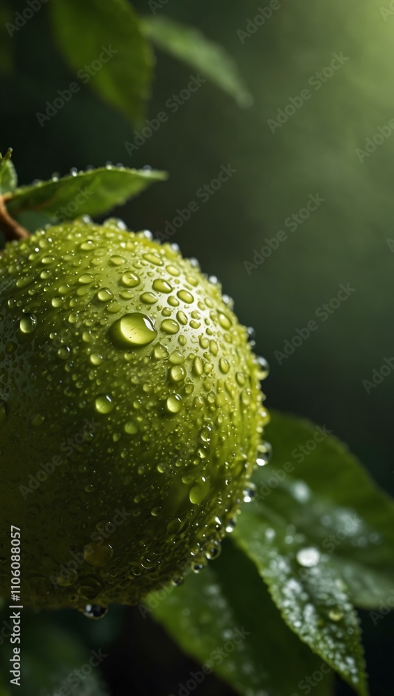 Fresh green lemon covered in morning dew. Fresh green lemon covered in morning dew.