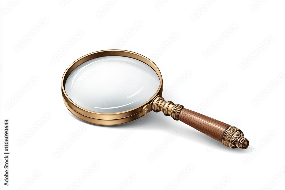 Antique magnifying glass on white isolated background. Antique magnifying glass on white isolated background.