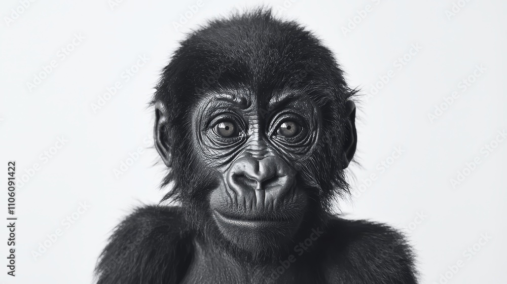 Fototapeta premium Captivating Portrait of a Curious Baby Gorilla with Dark Fur