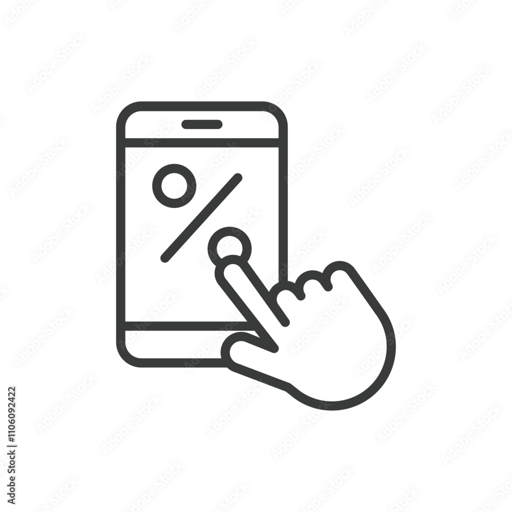 Discount on a phone, icon in line design. Discount, phone, sale, offer, smartphone, mobile, shopping on white background vector. Discount on a phone editable stroke icon Discount on a phone, icon in line design. Discount, phone, sale, offer, smartphone, mobile, shopping on white background vector. Discount on a phone editable stroke icon