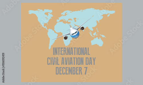 International civil aviation day, civil aviation, vector, illustration, design, element, graphic resource,  world civil aviation day, civil aviation day, airplane is on half Earth