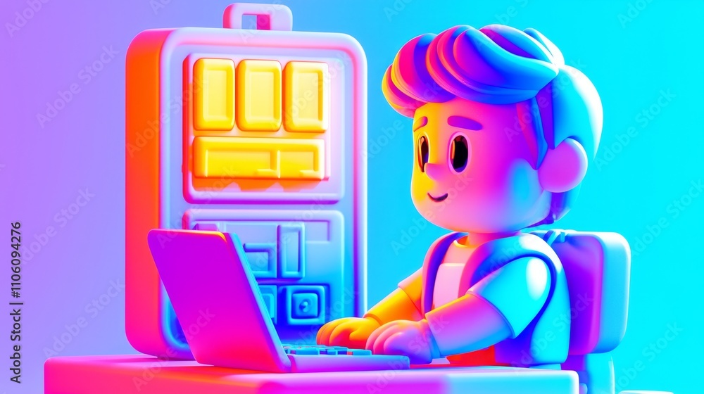 Obraz premium Online Education Certification Plastic-like 3D cartoon style illustration.