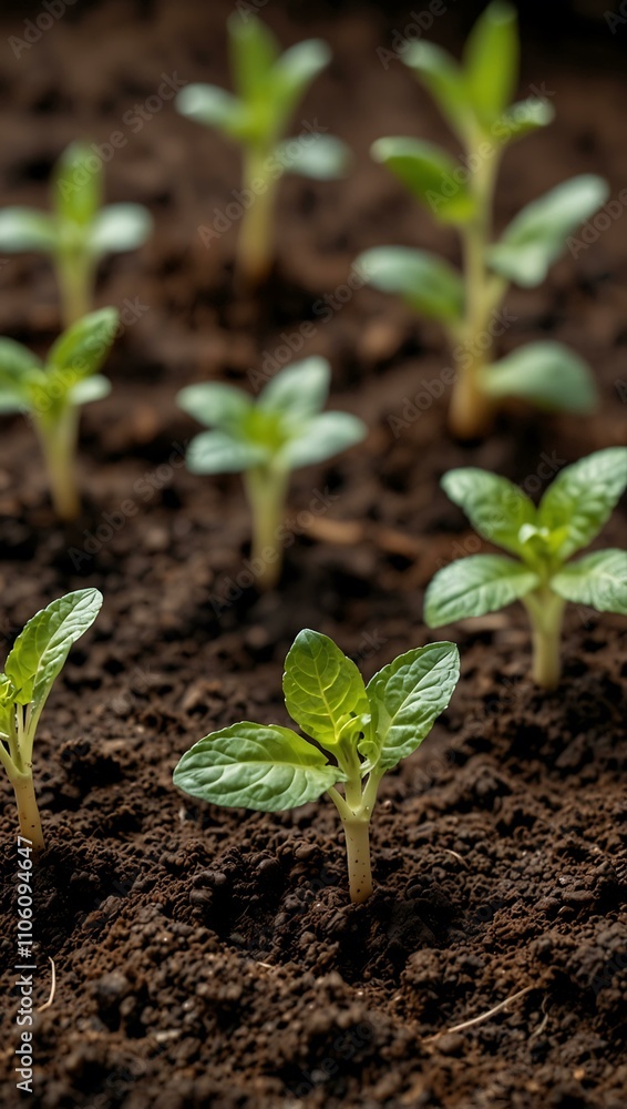 Fresh vegetable seedlings in rich soil. Fresh vegetable seedlings in rich soil.