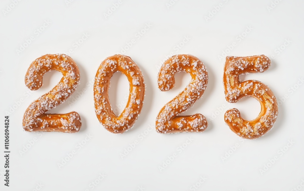 2025 Made of Salted Pretzels â?“ Numbers crafted with perfectly twisted pretzels, lightly dusted with coarse salt. Crunchy and inviting, white background. 2025 Made of Salted Pretzels â?“ Numbers crafted with perfectly twisted pretzels, lightly dusted with coarse salt. Crunchy and inviting, white background.