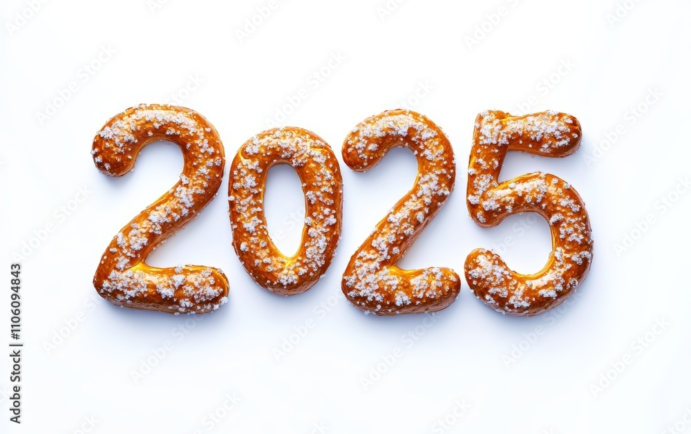 2025 Made of Salted Pretzels â?“ Numbers crafted with perfectly twisted pretzels, lightly dusted with coarse salt. Crunchy and inviting, white background. 2025 Made of Salted Pretzels â?“ Numbers crafted with perfectly twisted pretzels, lightly dusted with coarse salt. Crunchy and inviting, white background.