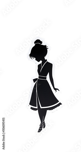 Silhouette Of Woman In Classic Attire Posing Sticker Design