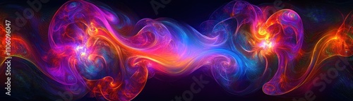 A vibrant abstract design featuring swirling colors and light effects.