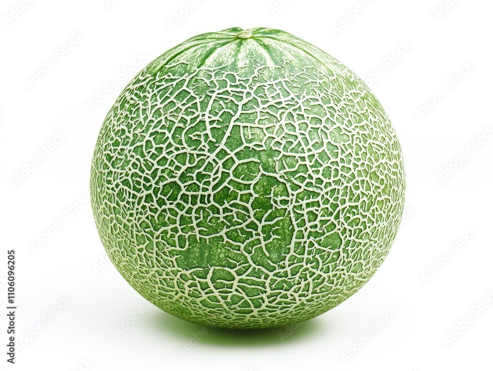 Fresh Organic Green Melon with Textured Skin on White Background Fresh Organic Green Melon with Textured Skin on White Background