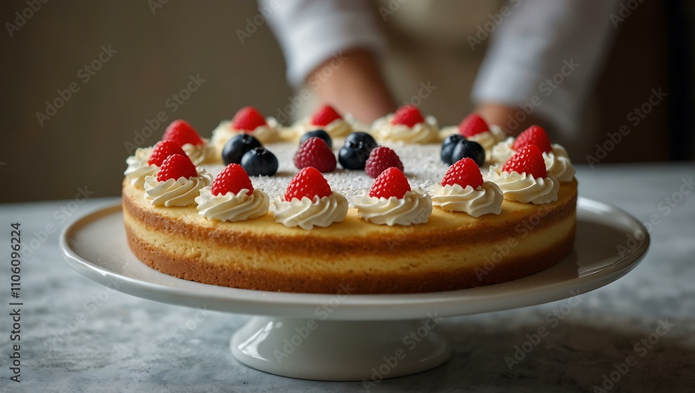 Freshly baked cake ready for serving at a celebration. Freshly baked cake ready for serving at a celebration.