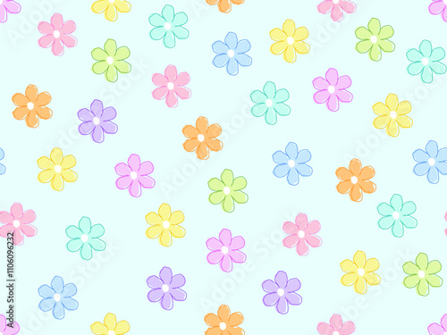 Wallpaper Mural Multicolor floral seamless pattern doodle design on light blue background vector illustration Torontodigital.ca