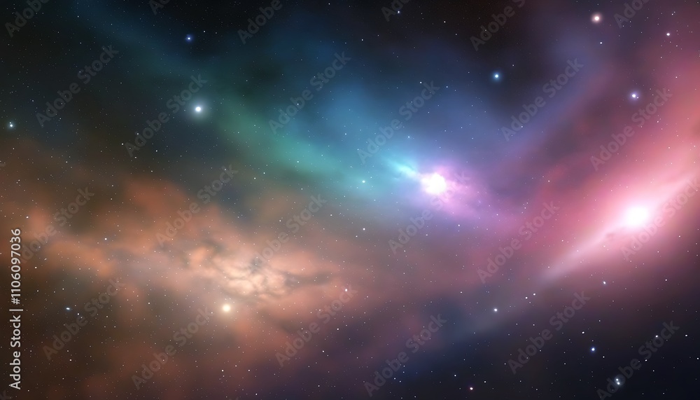 Naklejka premium Mystic vision of the deep universe, fusion of stars, nebulas, and dreamy space.