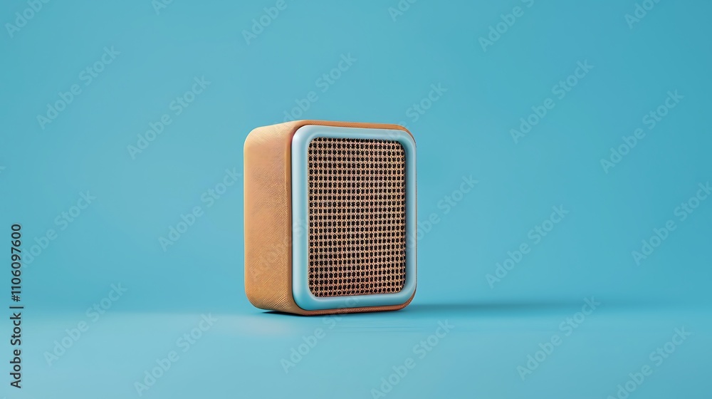 Portable speaker with woofer isolated on blue background Portable speaker with woofer isolated on blue background