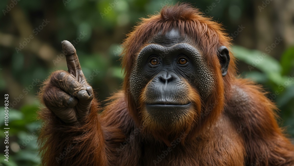 Friendly orangutan giving a thumbs up.