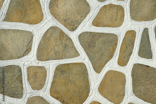 Fototapeta Naklejka Na Ścianę i Meble -  Background of stone floor texture. Traditional cobblestone white painted pattern pavement