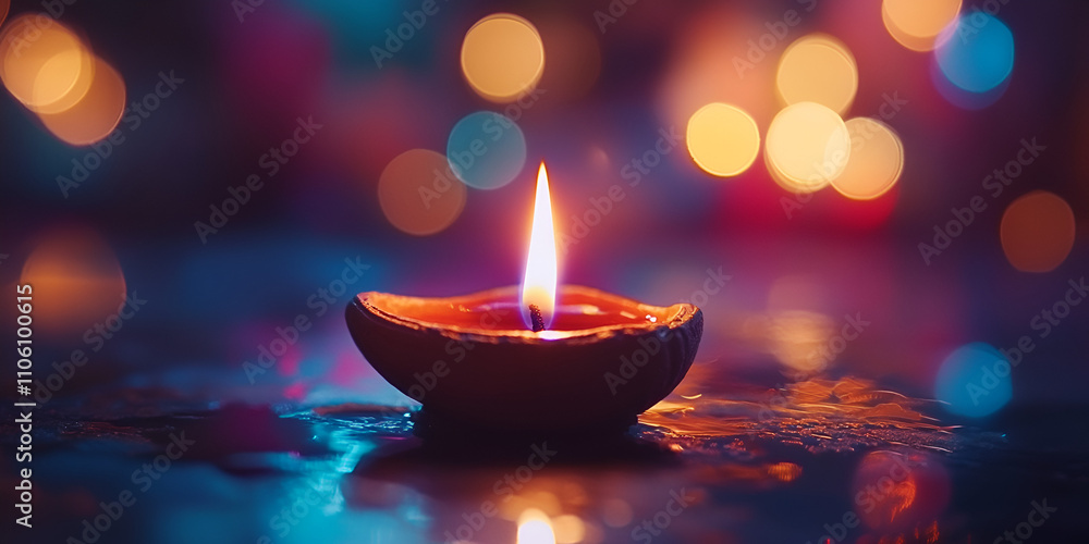 Glowing Candle in the Dark with Bokeh Background Glowing Candle in the Dark with Bokeh Background