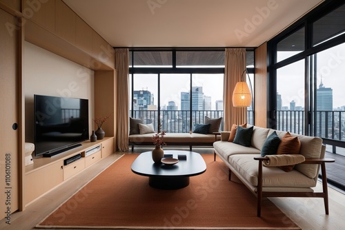 Warm-toned Japandi Minimalist Interior Design for Urban Living Spaces