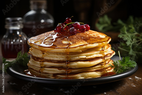 Stack of thin Russian homemade yeast pancakes,   photo