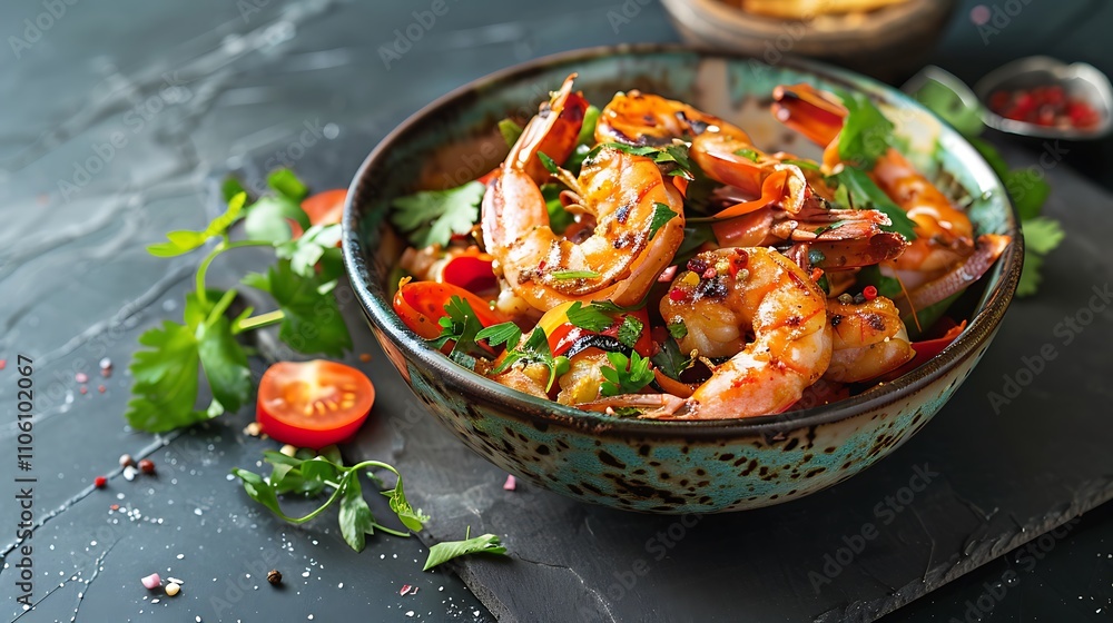 Prawn balti an fresh dish served in the typical dishware Prawn balti an fresh dish served in the typical dishware