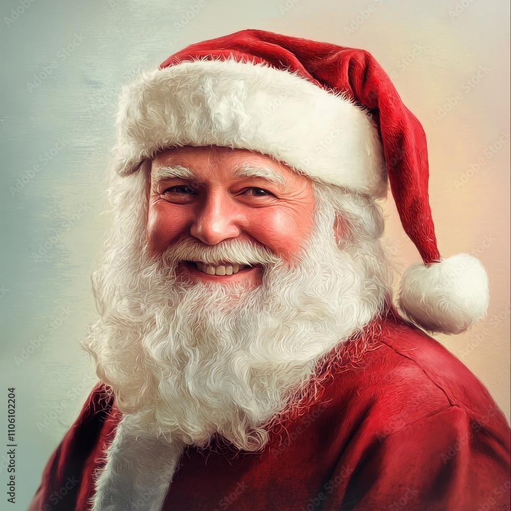 Smiling Cheerful Santa Claus in Red Costume and Hat Spreading Holiday Cheer Smiling Cheerful Santa Claus in Red Costume and Hat Spreading Holiday Cheer