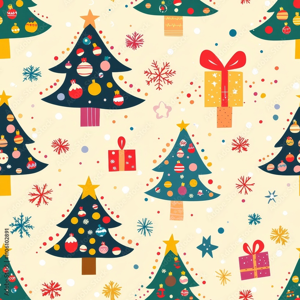 Vibrant Cartoon Style Seamless Pattern of Flat Christmas and Gifts Vibrant Cartoon Style Seamless Pattern of Flat Christmas and Gifts