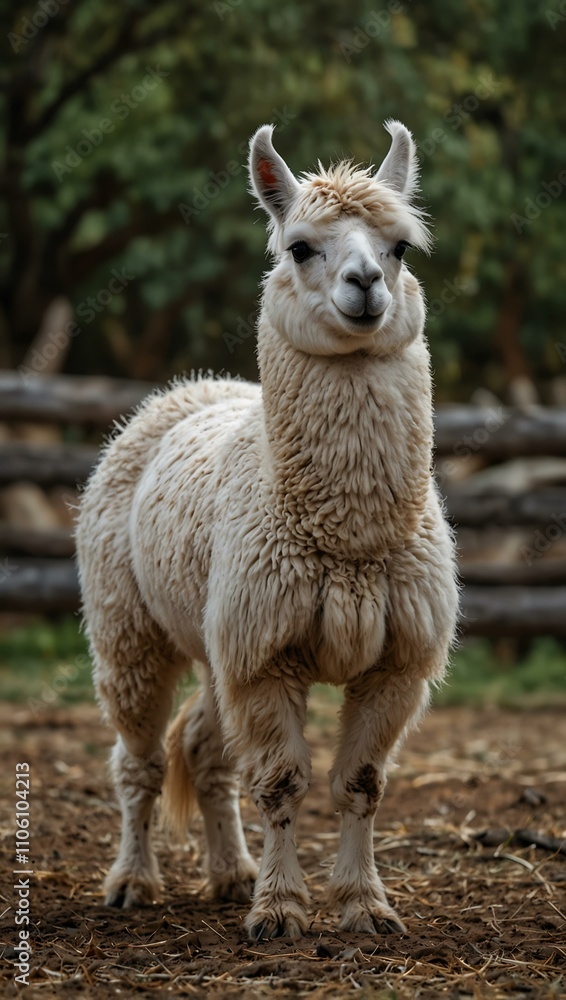 Obraz premium Full-body shot of a white llama standing.