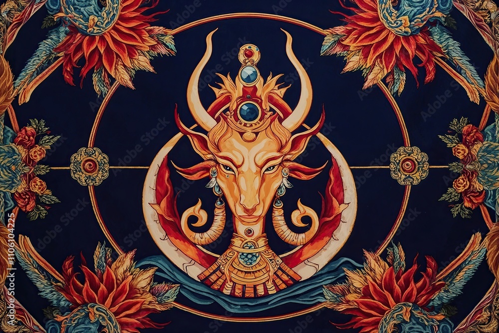 Fototapeta premium Dark Tapestry Design Featuring Traditional Baphomet Weaving Techniques