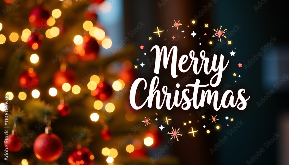 Merry Christmas greeting with festive tree lights Merry Christmas greeting with festive tree lights
