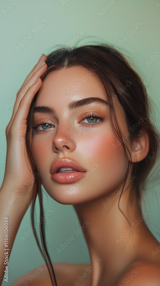 Captivating Beauty Portrait of Elegant Young Woman with Glowing Skin and Fresh Makeup Captivating Beauty Portrait of Elegant Young Woman with Glowing Skin and Fresh Makeup