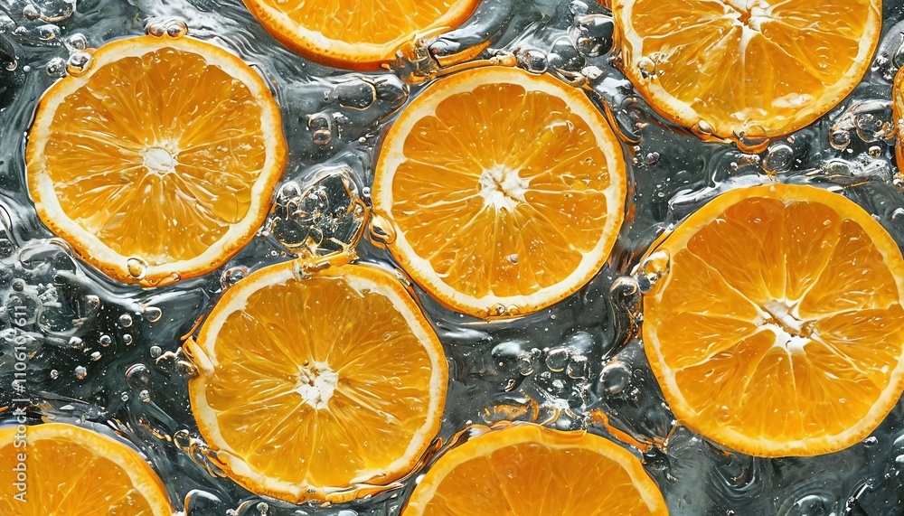 Slices of oranges floating in the water, removed from the top. Slices of oranges floating in the water, removed from the top.