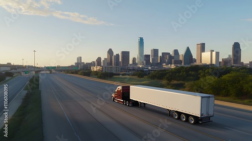 Wallpaper Mural Semi Truck Drives On Highway Towards Austin City Skyline Torontodigital.ca