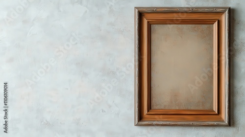 Empty vintage frame on a textured wall background for artwork.